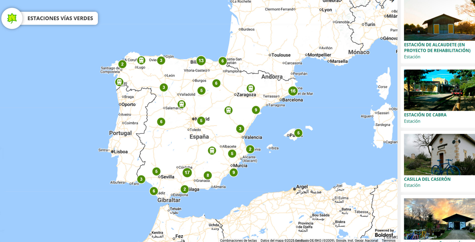 Mapa Estaciones de Vías Verdes