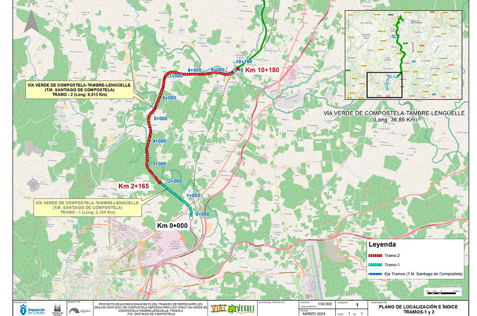 La Fundación de los Ferrocarriles Españoles realiza la redacción de dos nuevos tramos del proyecto constructivo para unir la Vía Verde de Compostela-Tambre-Lengüelle con Santiago